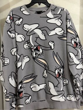 Gray Bugs Bunny Graphic Turtleneck Sweater